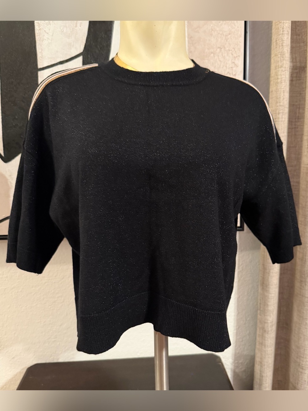 House of Harlow 1960 Black Metallic Knit Crop Top